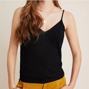 Black Anthropologie Ribbed V-Neck Sleeveless Camisole Tank (NWT)